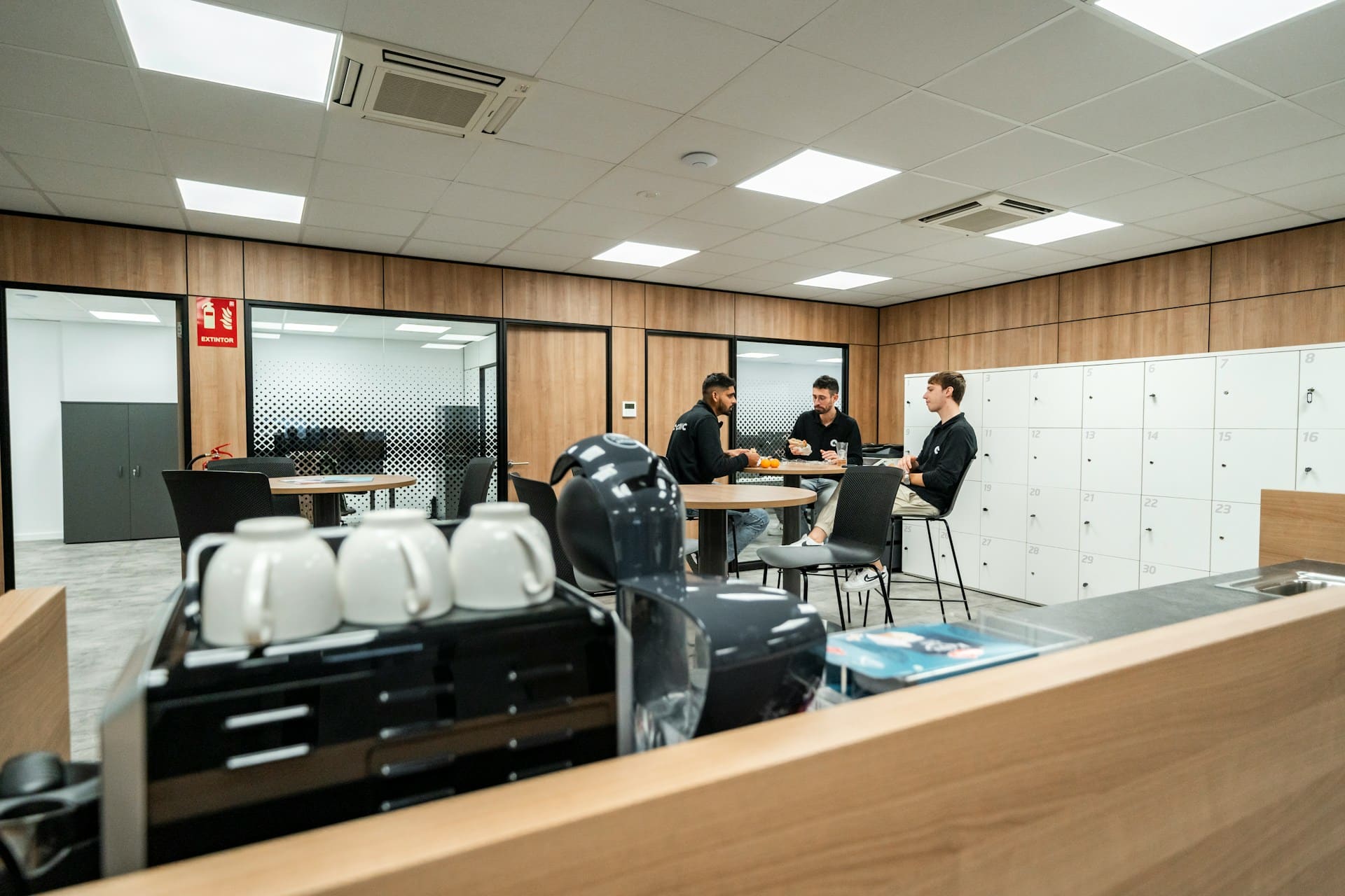 employees in a break room